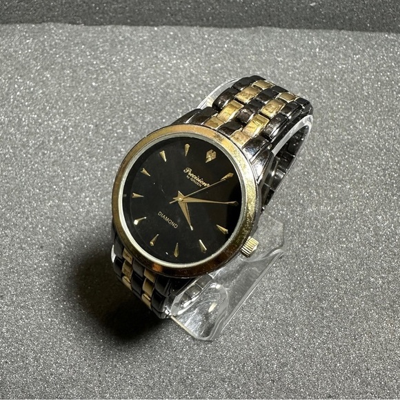 Precision By Gruen Mens Diamond Quartz Watch Black Dial Gunmetal And Gold Workin - Picture 2 of 6